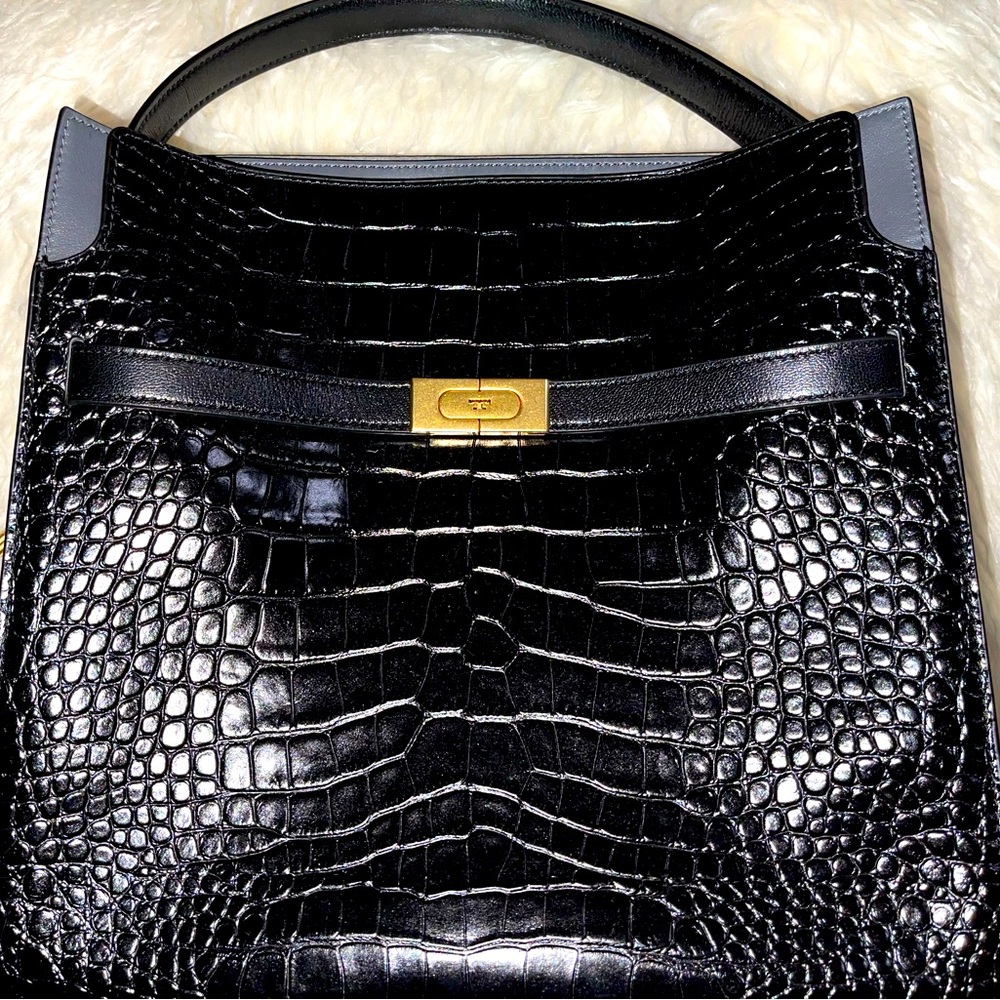 Tory Burch Lee Radziwill Black Embossed
Leather Satchel